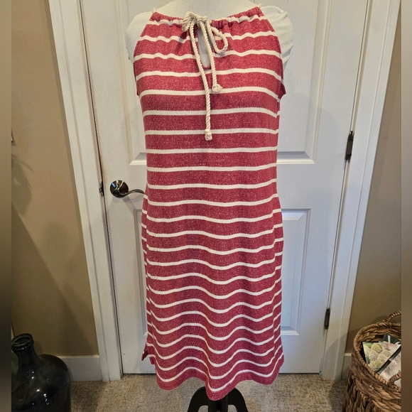 Lands' End Dresses & Skirts - Red and White Striped Sleeveless Terry Cloth Dress
